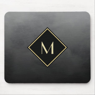 Elegantes Schwarz mit einfachem Goldmonogramm Mousepad
