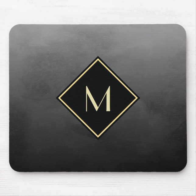 Elegantes Schwarz mit einfachem Goldmonogramm Mousepad (Vorne)