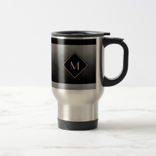 Elegantes Schwarz mit einfachem Goldmonogramm Reisebecher