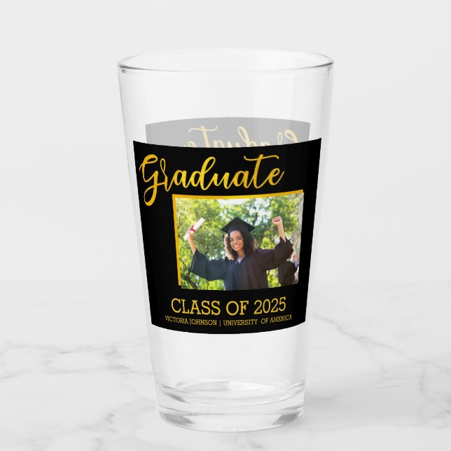 Elegantes Schwarz mit Gold Glitzer Graduate Foto Glas (Vorderseite)