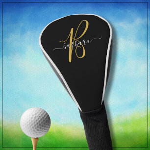 Elegantes Schwarz mit Gold Monogram, Anfangsname * Golf Headcover