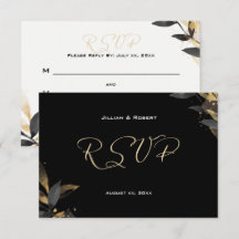 Elegantes Schwarz mit Gold Wedding RSVP Card