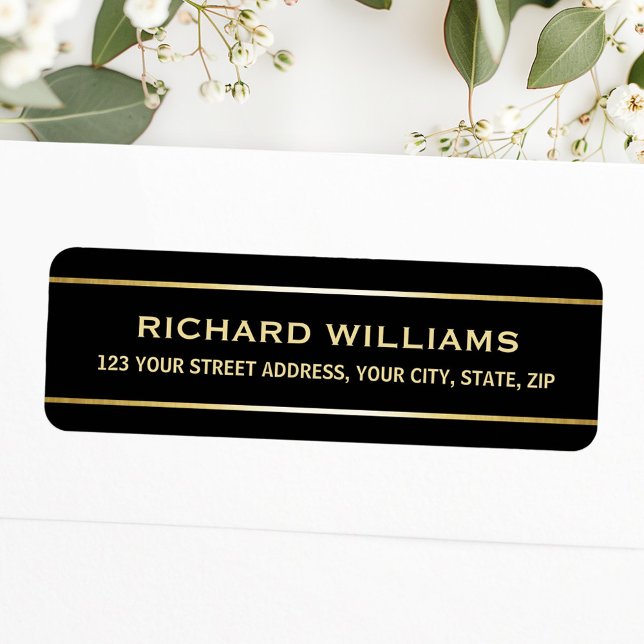 Elegantes Schwarz mit goldenen Farbverlaufsgrenzen (Elegant black with gold gradient borders label)