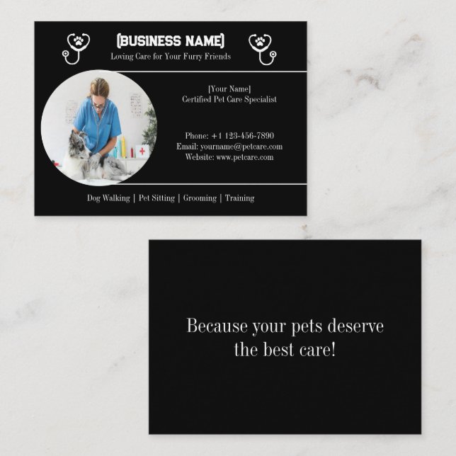 Elegantes Schwarz mit individualisierbarer Pet-Pfl Visitenkarte (Vorne/Hinten)