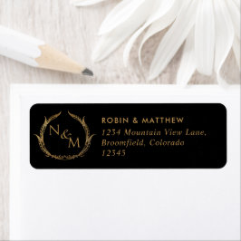 Elegantes Schwarz mit Mit Monogramm Hochzeitslabel