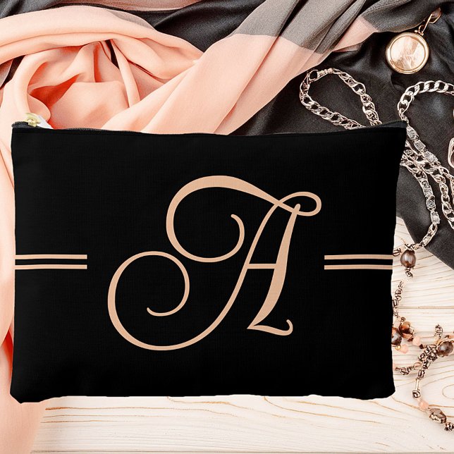 Elegantes Schwarz mit Pfirsichmonogramm Zubehörtasche (Von Creator hochgeladen)