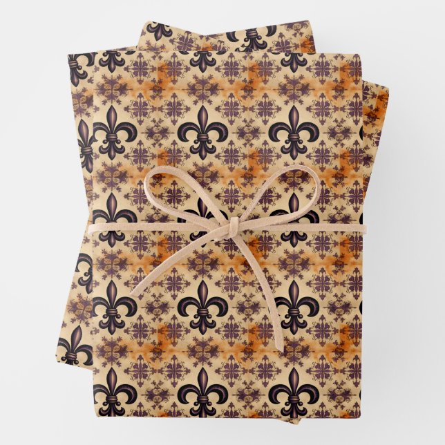 Elegantes Schwarz-Orange-Muster Geschenkpapier Set (Beispiel)