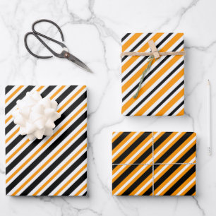 Elegantes Schwarz-Orange-Streifen-Muster Geschenkpapier Set