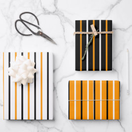 Elegantes Schwarz-Orange-Streifen-Muster Geschenkpapier Set