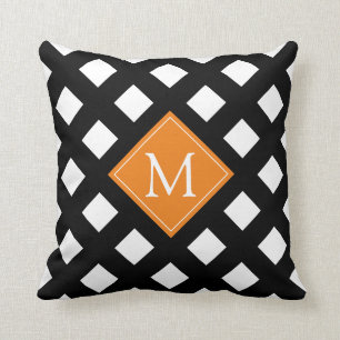 Elegantes Schwarz Orange White Modern Monogram Kissen