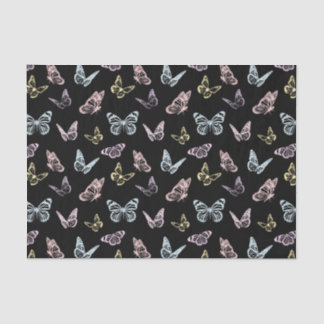 Elegantes Schwarz-Pastel-Rainbow-Schmetterlingsmus Seidenpapier