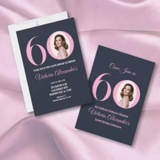 Elegantes Schwarz-Rosa-Foto zum 60. Geburtstag Einladung