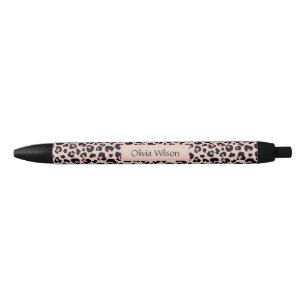 Elegantes Schwarz-Rosa-Leopard-Skin-Muster Monogra Kugelschreiber