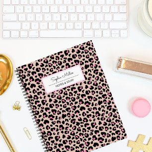 Elegantes Schwarz-Rosa-Leoparden-Skin-Muster-Monog Notizbuch