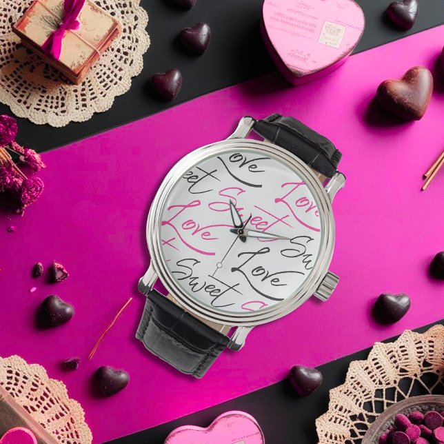 Elegantes Schwarz/Rosa Liebe und Sweet Design Armbanduhr (Elegant Black and Pink Love and Sweet Design Watch)