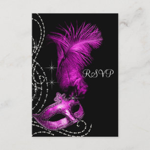 Elegantes Schwarz-Rosa-Masquerade-Party-UAWG RSVP Karte
