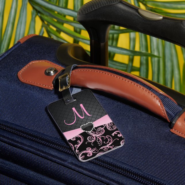 Elegantes Schwarz-Rosa-Muster Gepäckanhänger (Vorderseite Insitu 1)