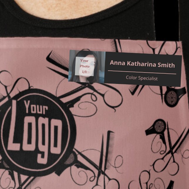 Elegantes Schwarz-Rosa-Profil-Image Namensschild (Elegant Black Pink Profile Image Expertise Name Tag)