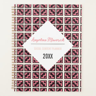 Elegantes Schwarz-Rosa-Quadrat-Blume-Muster Planer