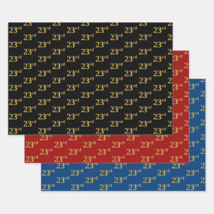 Elegantes Schwarz, Rot, Blau, Falsches Gold 23. Ev Geschenkpapier Set