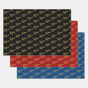 Elegantes Schwarz, Rot, Blau, Imitate Gold 32. Eve Geschenkpapier Set