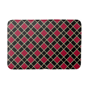 Elegantes Schwarz-Rot-Diamantmuster Badematte