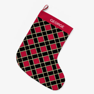 Elegantes Schwarz-Rot-Diamantmuster Großer Weihnachtsstrumpf