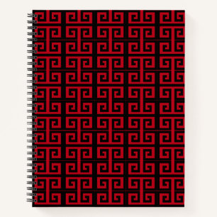 Elegantes Schwarz-Rot-Griechisch-Muster-Notizbuch Notizbuch