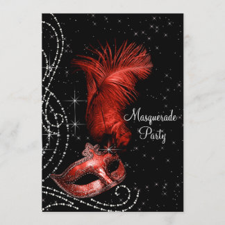 Elegantes Schwarz-Rot-Masquerade-Party Einladung