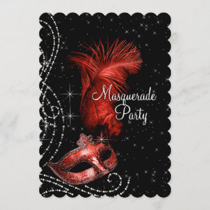 Elegantes Schwarz-Rot-Masquerade-Party Einladung
