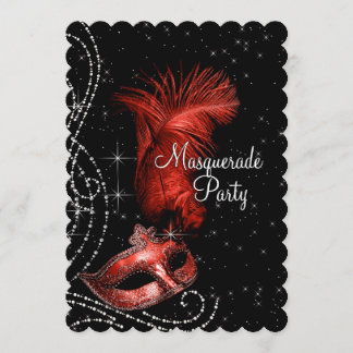 Elegantes Schwarz-Rot-Masquerade-Party Einladung
