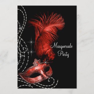 Elegantes Schwarz-Rot-Masquerade-Party Einladung