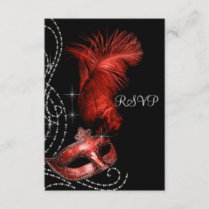 Elegantes Schwarz-Rot-Masquerade-Party-UAWG RSVP Karte