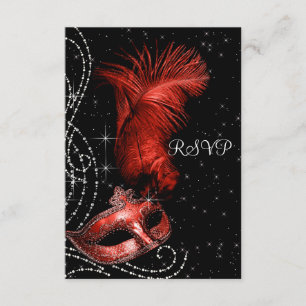 Elegantes Schwarz-Rot-Masquerade-Party-UAWG RSVP Karte