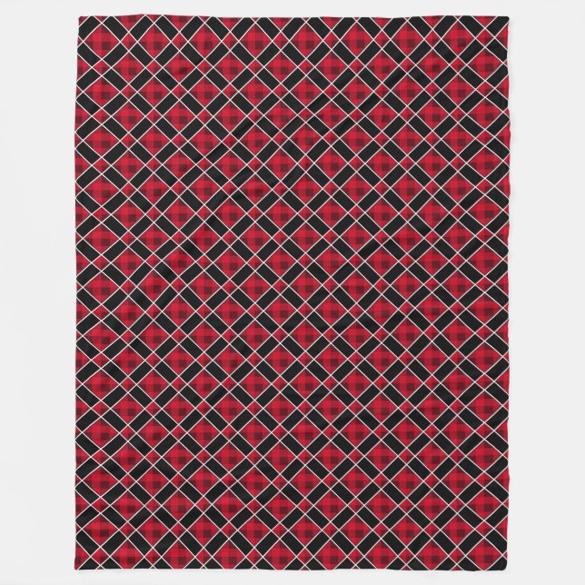 Elegantes schwarz-rotes Diamantmuster Fleecedecke (Vorderseite)