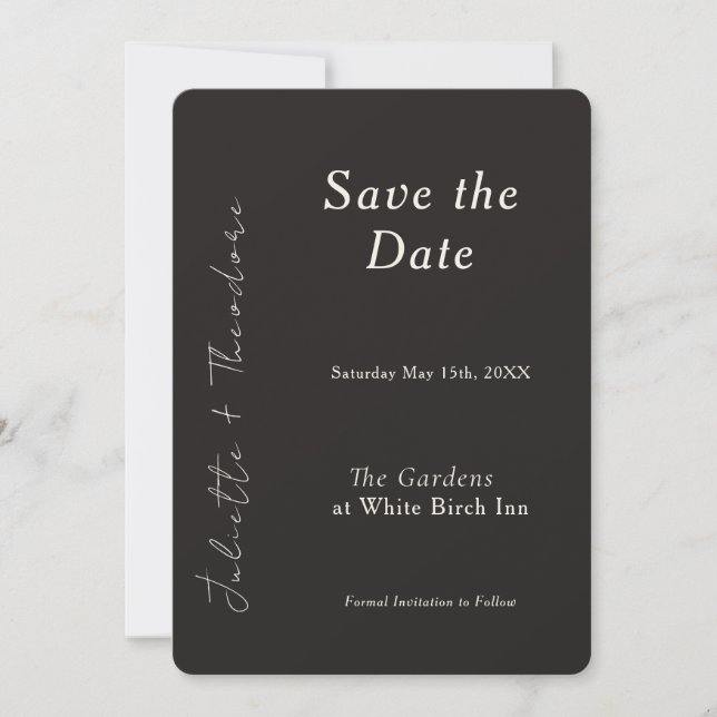 Elegantes Schwarz Save the Date (Vorderseite)