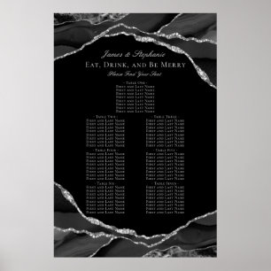 Elegantes Schwarz-Silber-Agate-Hochzeitsdiagramm Poster