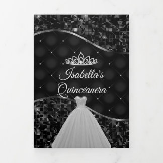 Elegantes Schwarz-Silber-Foto Quinceanera Trifold Dreifach-gefaltete Programmkarte