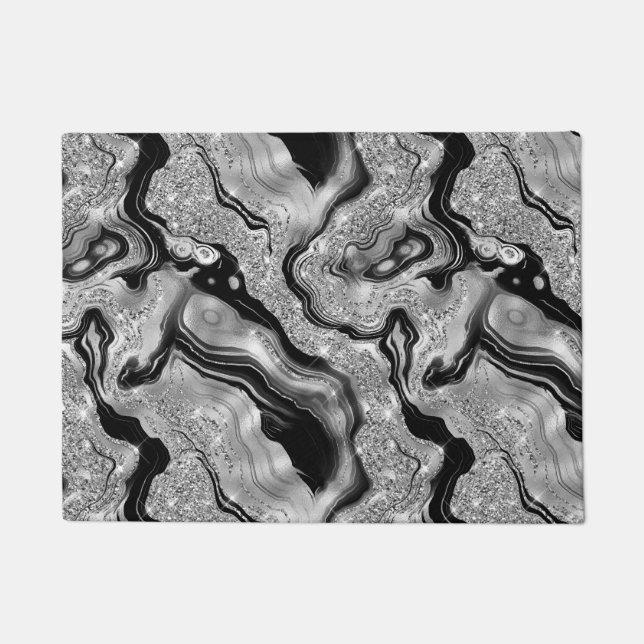 Elegantes Schwarz-Silber-Glitzer-Muster Fußmatte (Vorderseite)