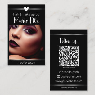 Elegantes Schwarz-Silber-Linien-Foto-QR-Code-Templ Visitenkarte