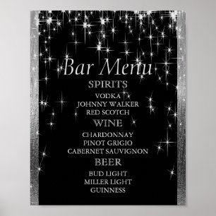 Elegantes Schwarz-Silber-Starlights - Bar Menu Poster
