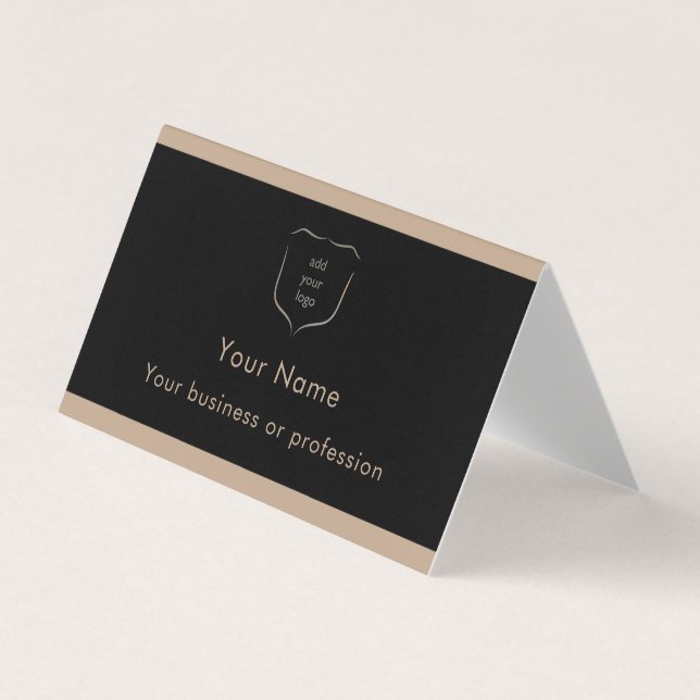 Elegantes Schwarz-Tan-Logo-QR-Code Professional Visitenkarten (Vorderseite)