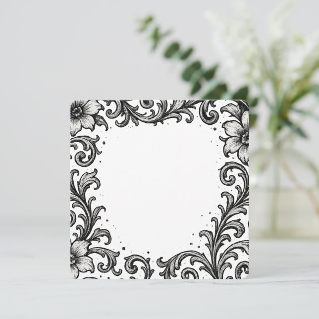 Elegantes Schwarz-Tinte-Blumendesign (Stehend Vorderseite)
