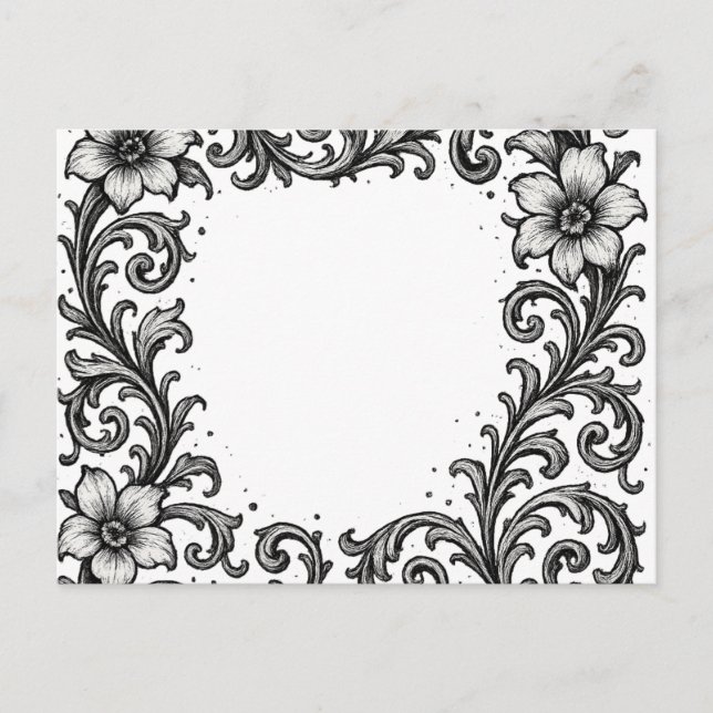 Elegantes Schwarz-Tinte-Blumendesign Postkarte (Vorderseite)