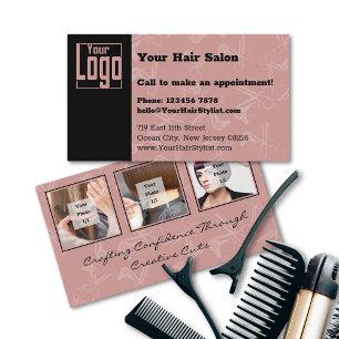 Elegantes Schwarz-Toskana Rosa-Friseur-Logo Visitenkarte