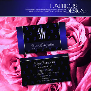 Elegantes Schwarz und Blau mit Monogramm Beruflich Visitenkarte