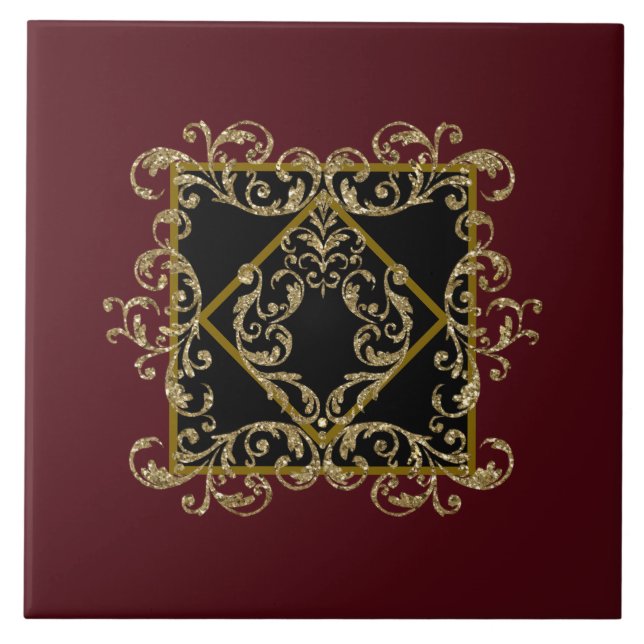 Elegantes Schwarz und Bordeaux Fliese (Vorderseite)