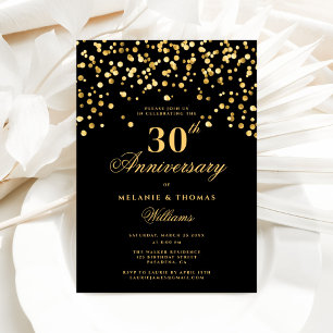 Elegantes Schwarz und Gold 30. Hochzeitstag Einladung