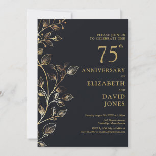 Elegantes Schwarz und Gold 75. Hochzeitstag Einladung
