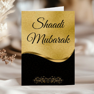 Elegantes Schwarz und Gold Damast Shaadi Mubarak Karte